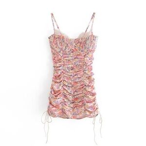Strangers and Lovers Satin Underwire Ruched Floral Coquette Mini Dress Small